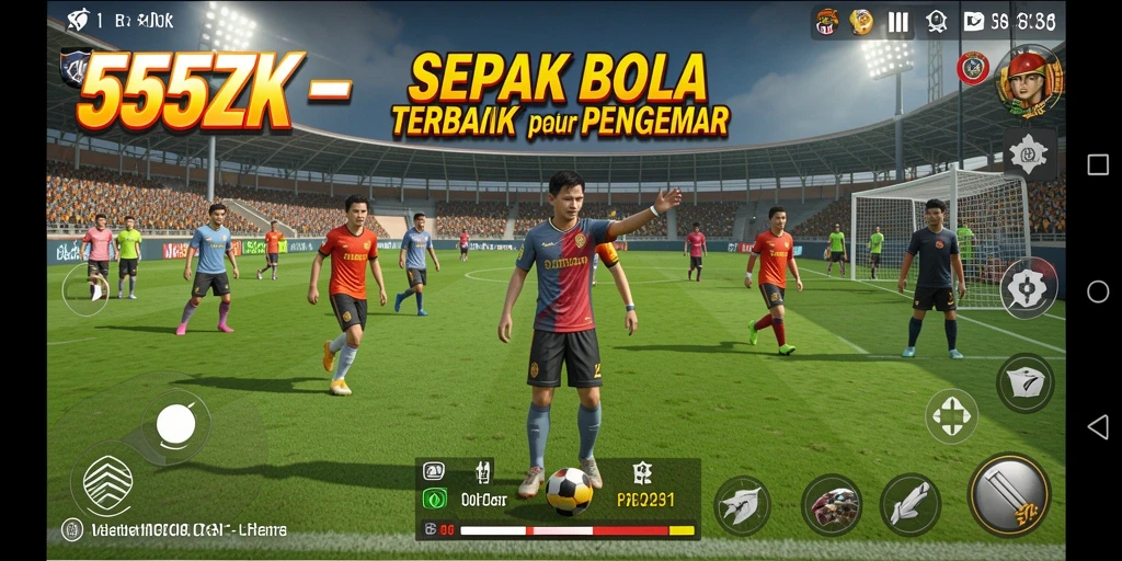Tampilan gameplay seru dari 555ZK dalam pertandingan sepak bola.