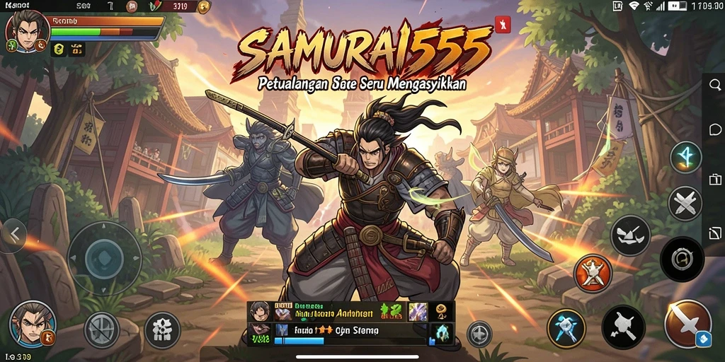 Tampilan aksi menegangkan dalam gameplay SAMURAI555 yang penuh warna.